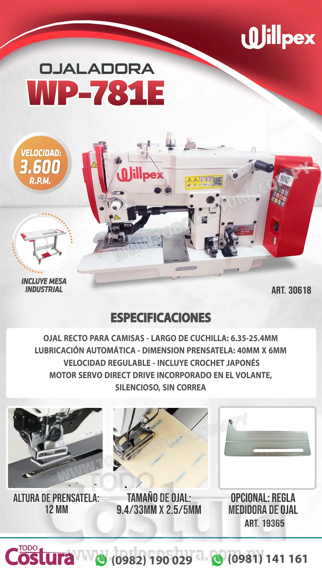 OJALADORA WILLPEX WP-781E (MOTOR INCORPORADO)